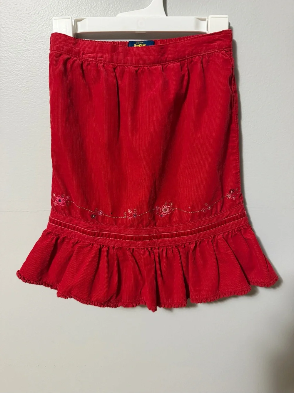 Vintage Y2K OshKosh B’Gosh Red Corduroy Embroidered Ruffle Skirt Size 5